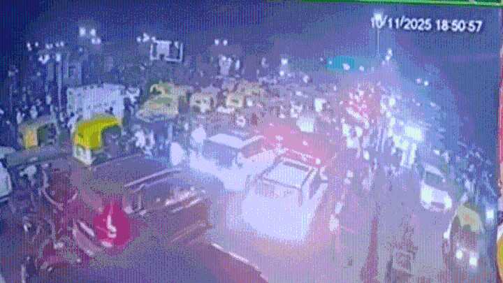 Red Fort blast captured on CCTV: Exact moment when Hyundai i20 bursts into fireball on busy street packed with vehicles