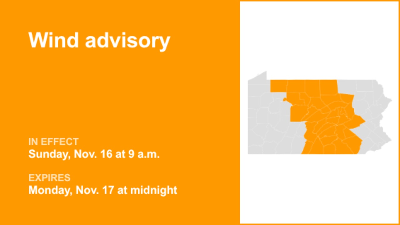 Wind advisory affecting Central Pa. Sunday and Monday