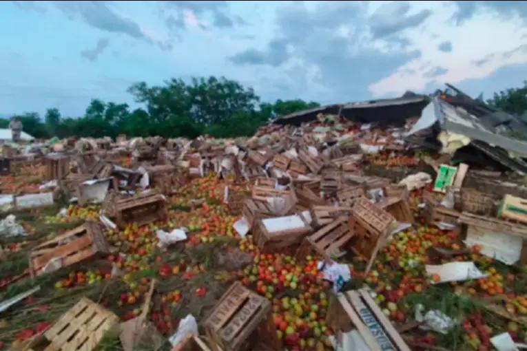 Volcó un camión que transportaba verduras en la Ruta 12 y vecinos se llevaron la carga