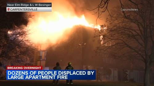 Apartment fire near me: Dozens misplaced after large building fire in Carpentersville, Illinois at 104 Meadow Ct.