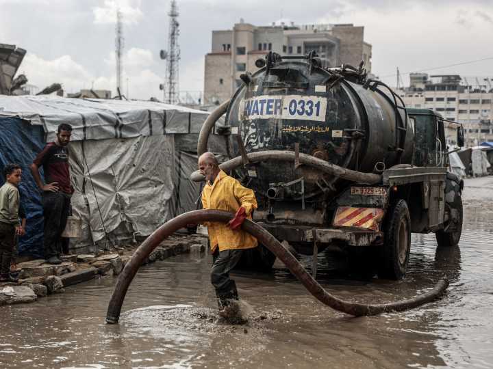 Displaced Palestinian families suffer as heavy rains flood Gaza tent camps