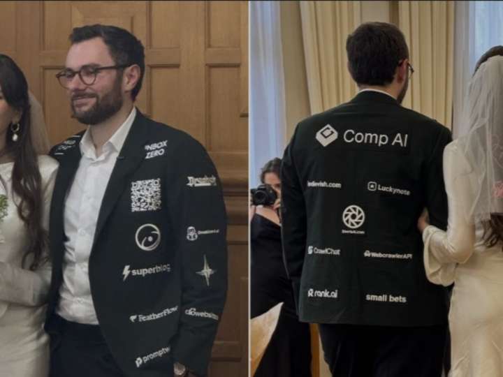 Un francés puso publicidades en su saco de bodas para pagar su casamiento