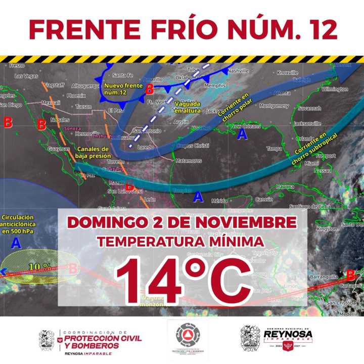 Traerá frente frío 12 ligero descenso en la temperatura y lluvia intermitente a Reynosa