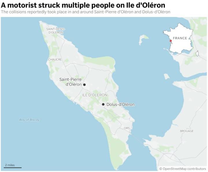 Motorist drives into pedestrians and cyclists on French Atlantic island of Île d’Oléron, 9 injured