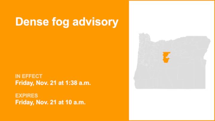 Dense fog advisory affecting Central Oregon until Friday morning