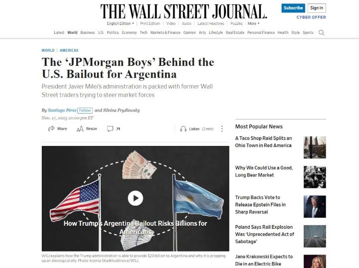 Con elogios a Caputo. The Wall Street Journal habló del rol de “los chicos de JP Morgan” en el rescate financiero a la Argentina