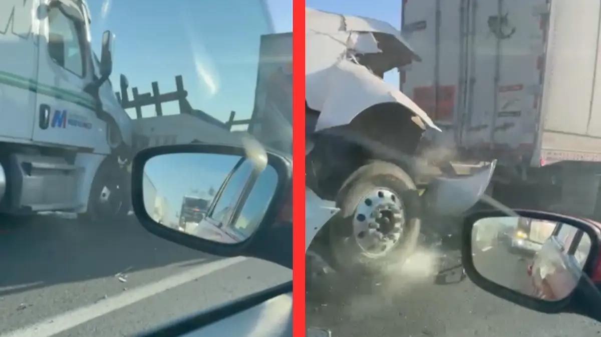 Carambola en la autopista Celaya-Querétaro: Chocan 4 trailers y una camioneta