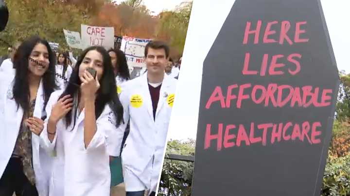 ‘Care cuts kill’: Doctors with coffins rally against health cuts