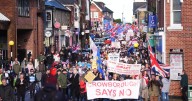 Hundreds take to the streets over plan to house asylum seekers at barracks