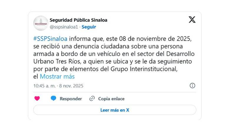 Confirman detención de un civil armado tras persecución en puente de Culiacán