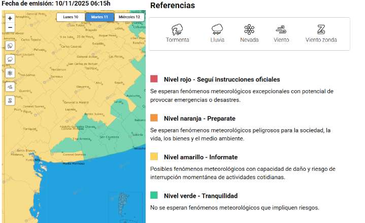 Alerta amarilla por tormentas fuertes para la tarde del martes en Olavarría y la región