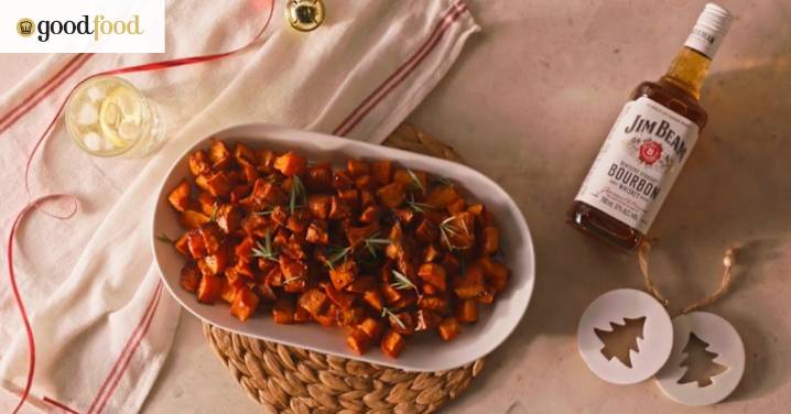 Bourbon-glazed roasted sweet potatoes