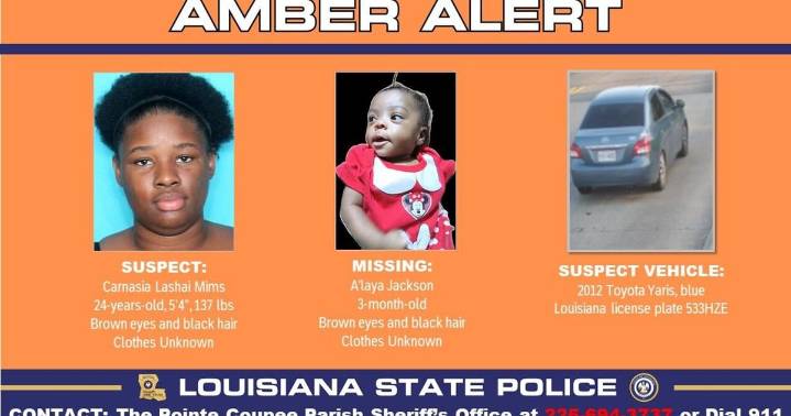 Amber alert issued for abducted baby, Louisiana State Police