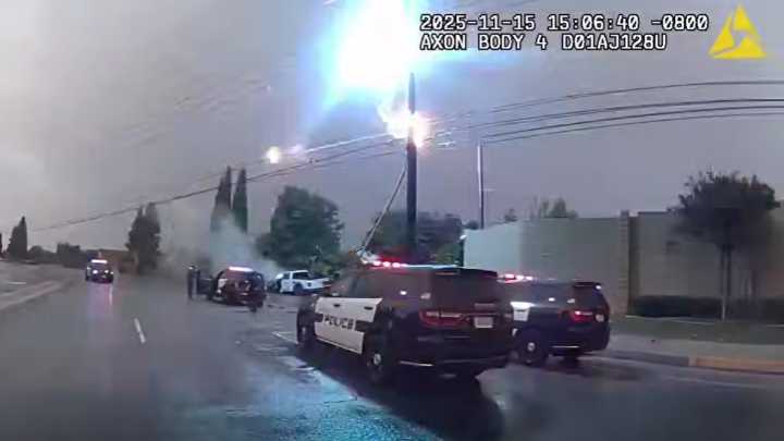BWC: Sparks fly as Calif. officers arrest man who fled traffic stop, crashed into electrical pole