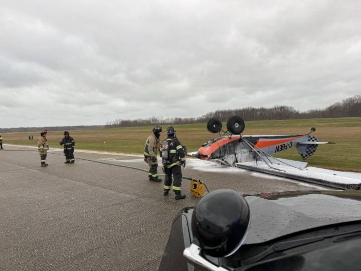 Plane flips while landing at Southwest Michigan Regional Airport