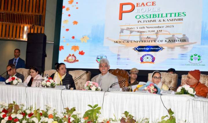 LG Manoj Sinha delivers the keynote address at Vishwagram’s International Symposium in Srinagar