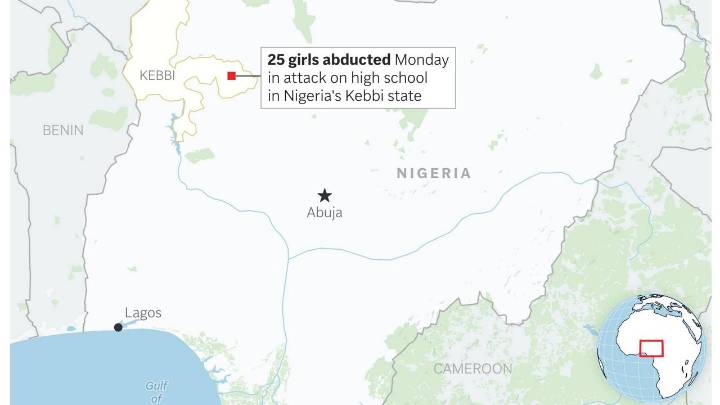 Gunmen abduct 25 girls from a Nigerian high school and kill one staff member
