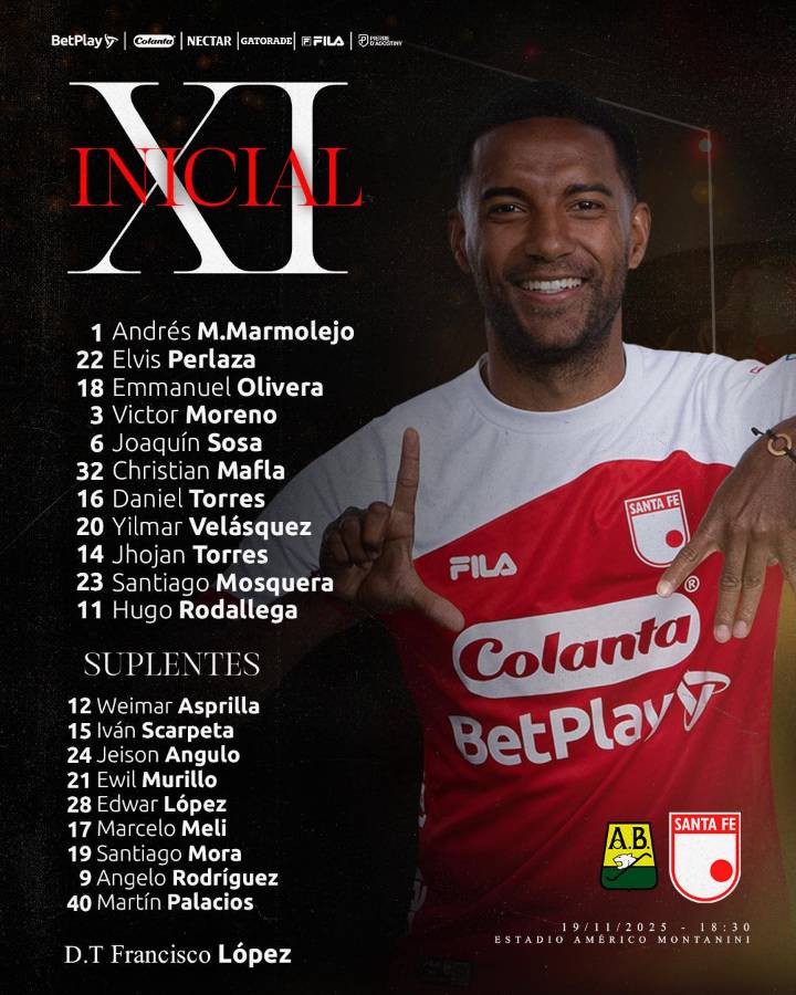 Oficial: Los once de Santa Fe para enfrentarse al Atlético Bucaramanga -