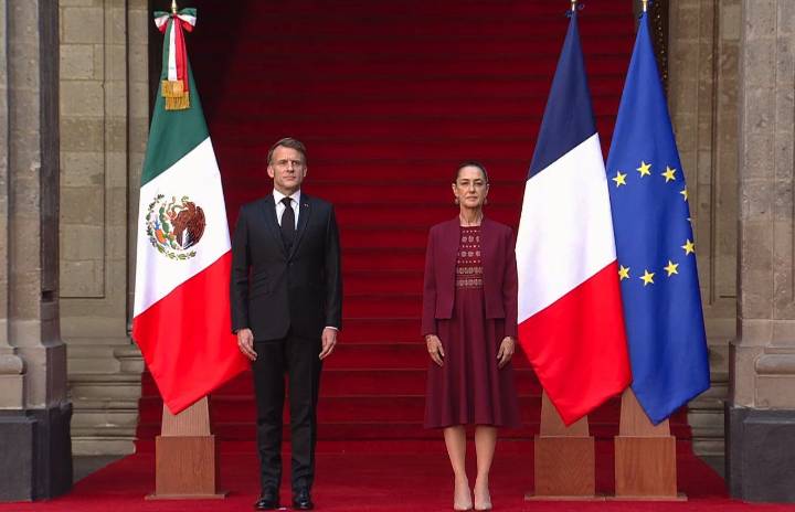 Recibe Claudia Sheinbaum a Emmanuel Macron en Palacio Nacional