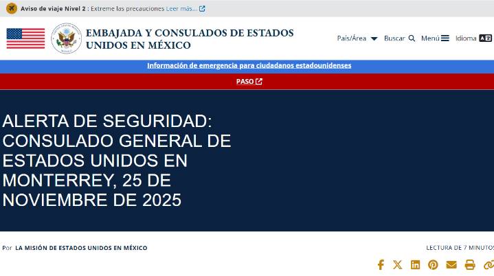 Embajada de EU en Monterrey alerta por asaltos carreteros en Nuevo León