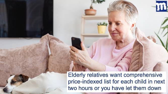 Relatives need to know what your kids want for Christmas by 5pm today