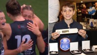‘Hearts break’ as AFLW star Mia Austin pays tribute to late cousin Ben in Carlton’s big win over West Coast