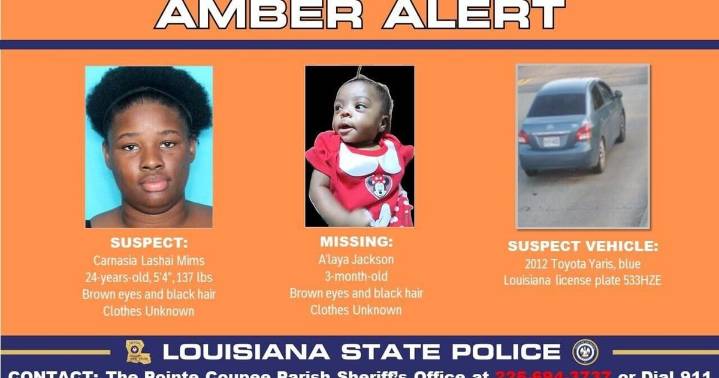 3-month-old baby abducted in New Roads Saturday, Louisiana State Police say