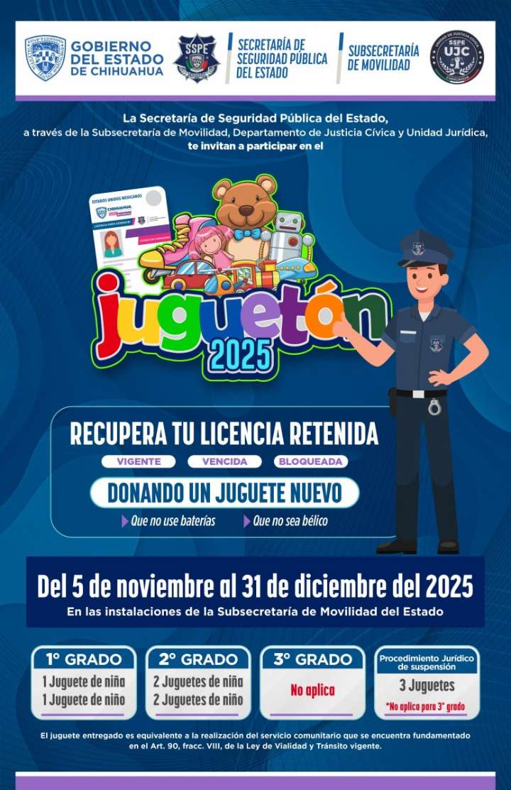 Exhorta SSPE a canjear licencias retenidas por juguetes en el programa “Juguetón”