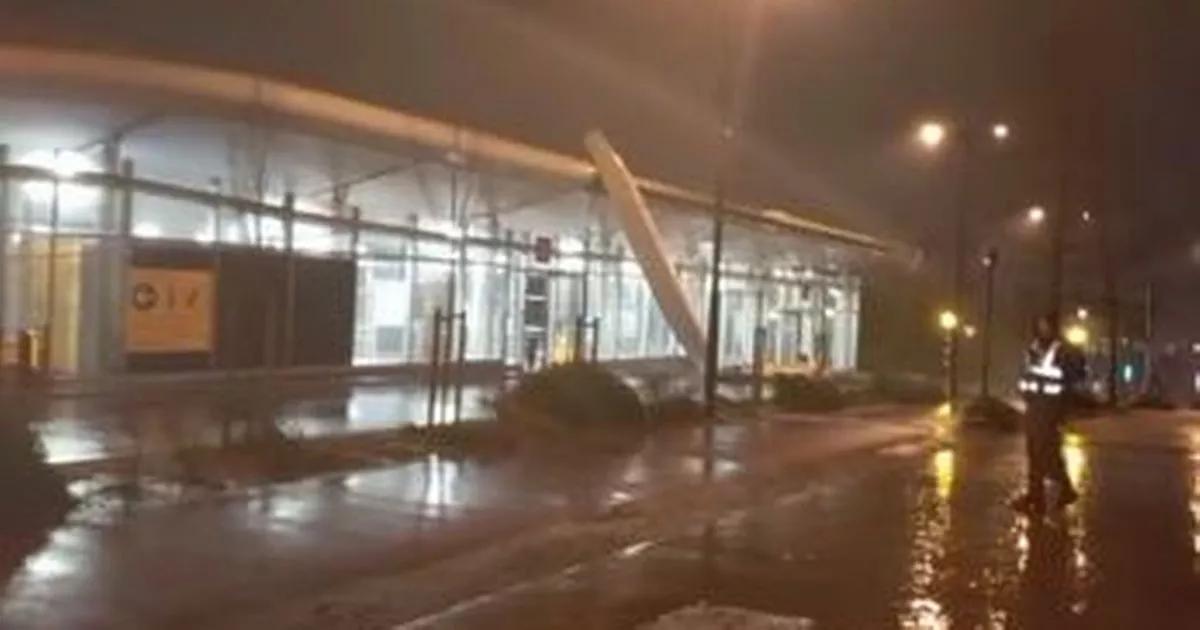 Oldham bus station roof damaged as Storm Claudia hits the town