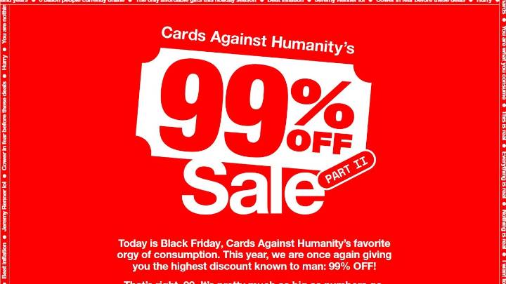 Cards Against Humanity brings back 99% off sale to protest Black Friday