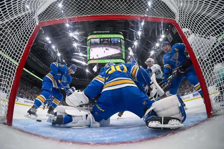 Blues coach Jim Montgomery miffed by goalie interference no-call leading to OT loss