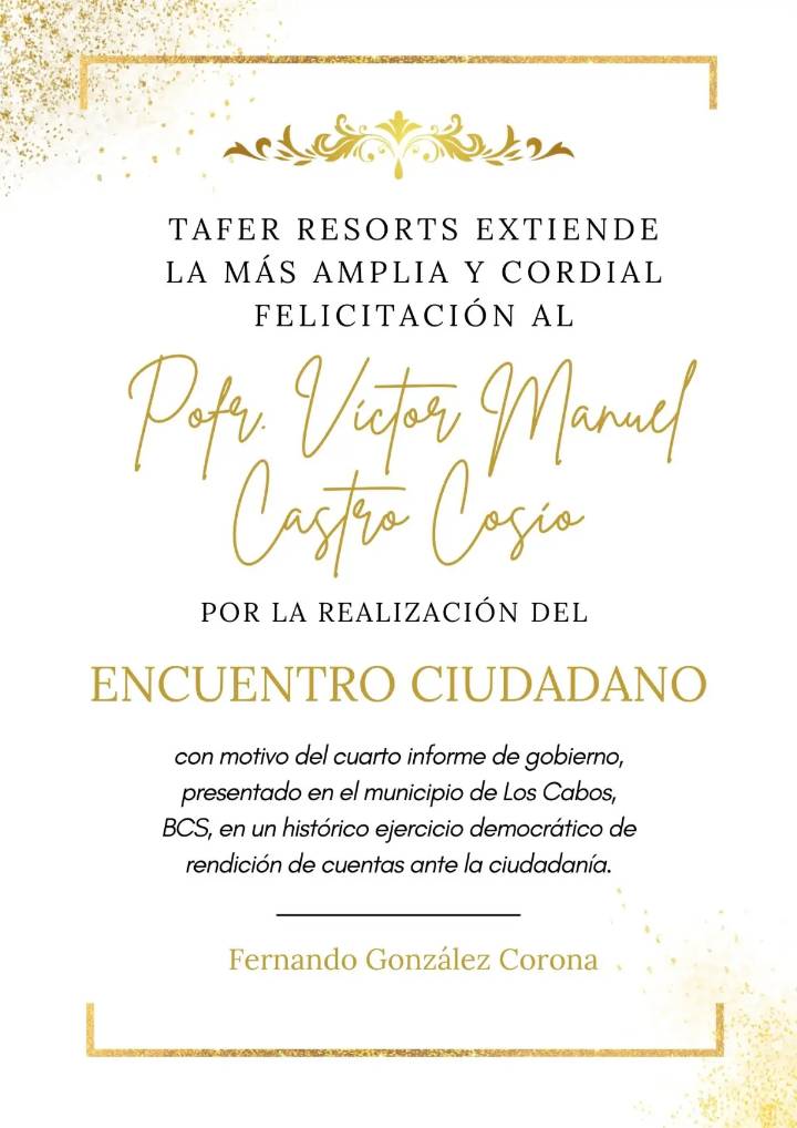 Felicitaciones a Víctor Manuel Castro Cosío, por su 4to Informe de Gobierno de BCS