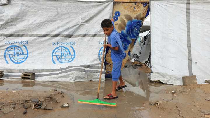 Shelters for displaced Palestinians in Gaza flooded by heavy rain