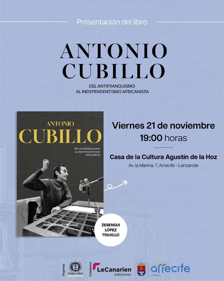 Libro dedicado a Antonio Cubillo; en Arrecife