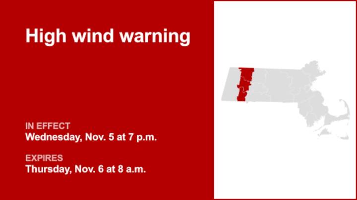 High wind warning issued for 3 Massachusetts counties until Thursday morning
