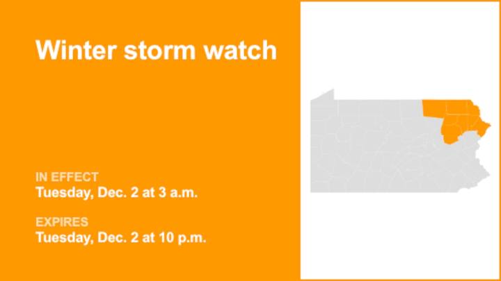 Northeast Pa. placed under a winter storm watch Tuesday
