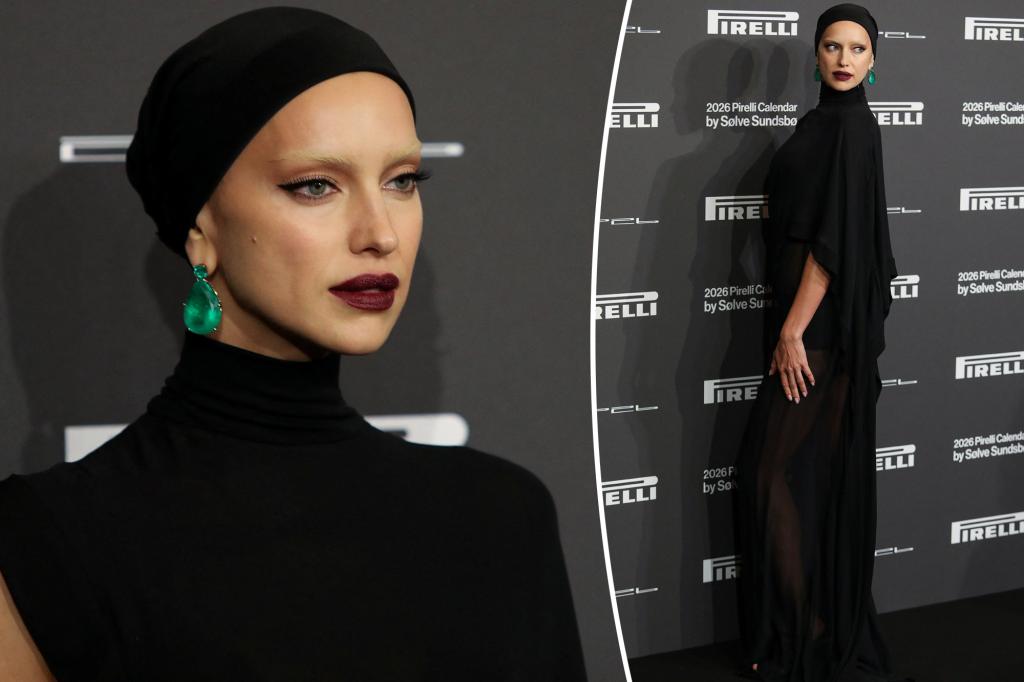 Irina Shayk's bleached brows are almost as shocking as her giant emerald earrings