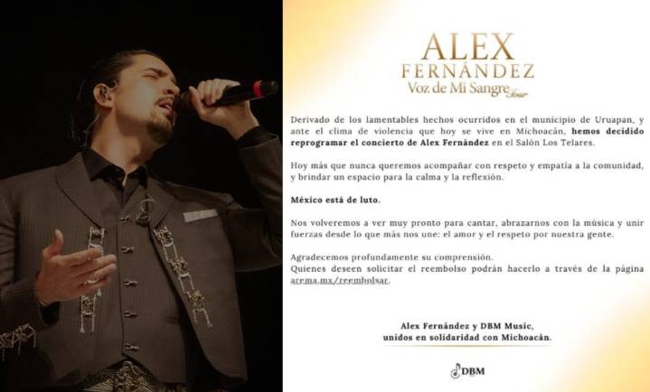Suspende Alex Fernández concierto en Uruapan por violencia