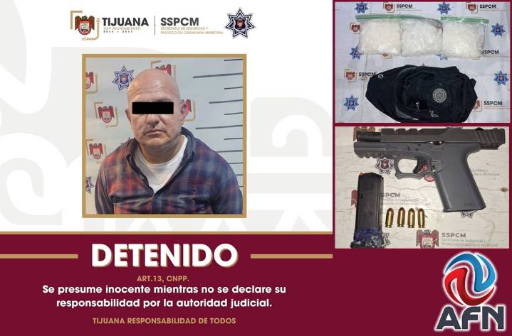 Detienen a un hombre con arma de fuego y droga en Tijuana