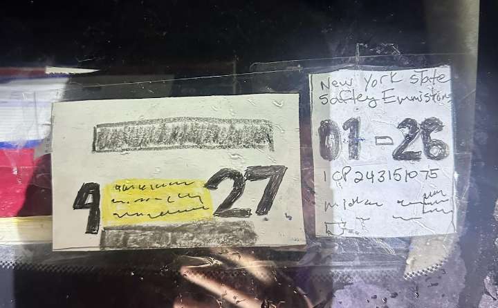 NY driver busted with fake registration, inspection stickers written in crayon