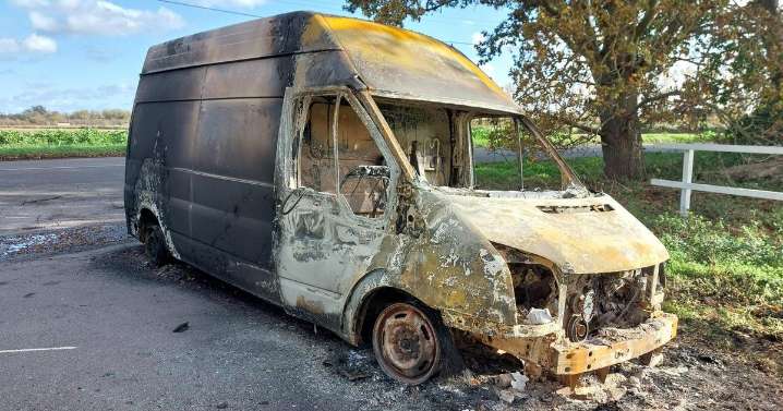 Stolen burnt out van discovered on Cambridgeshire road