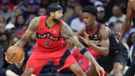 Raptors' Brandon Ingram spikes water bottle, staffer gets hit in face