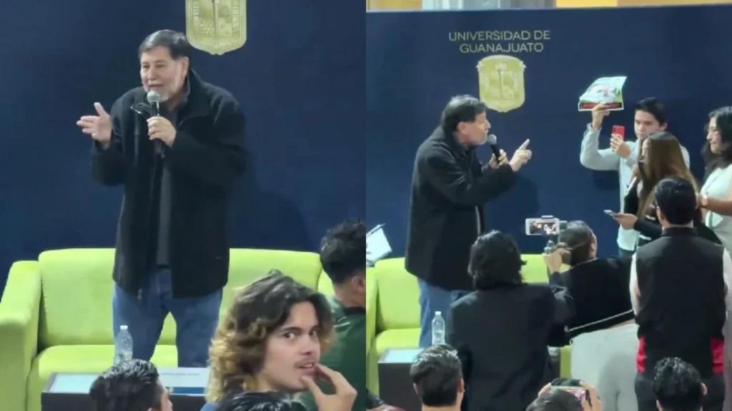 Noroña discute con estudiantes de la Universidad de Guanajuato