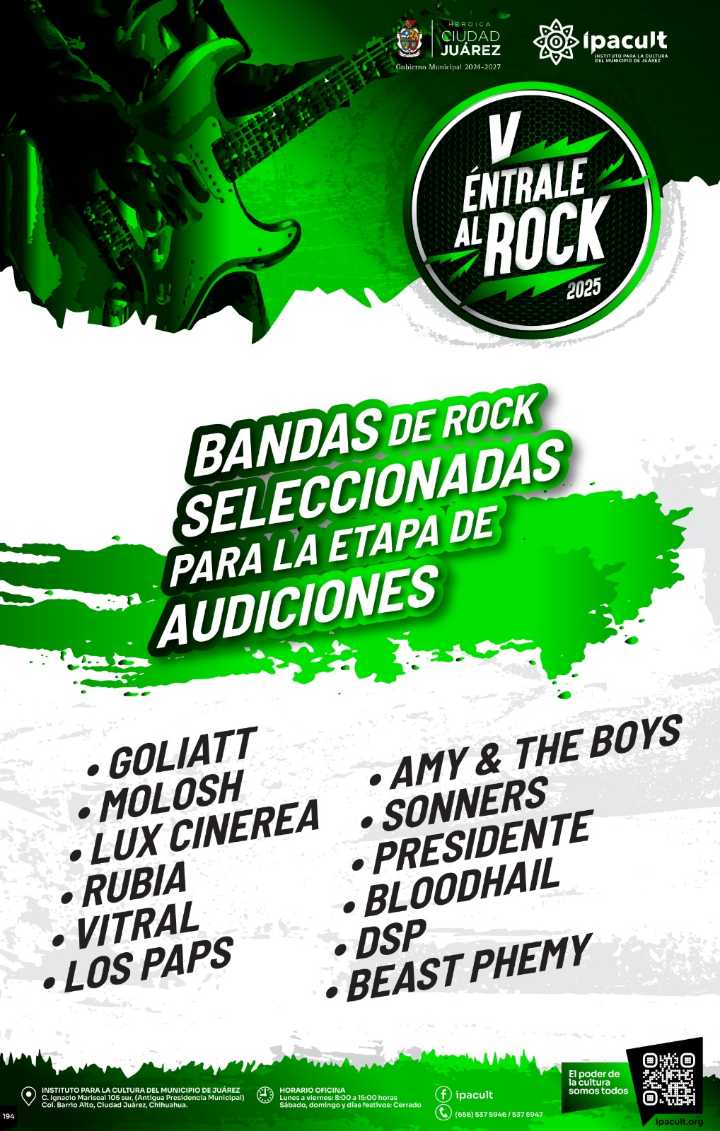 Da a conocer IPACULT a las bandas seleccionadas para el concurso Éntrale al Rock 2025
