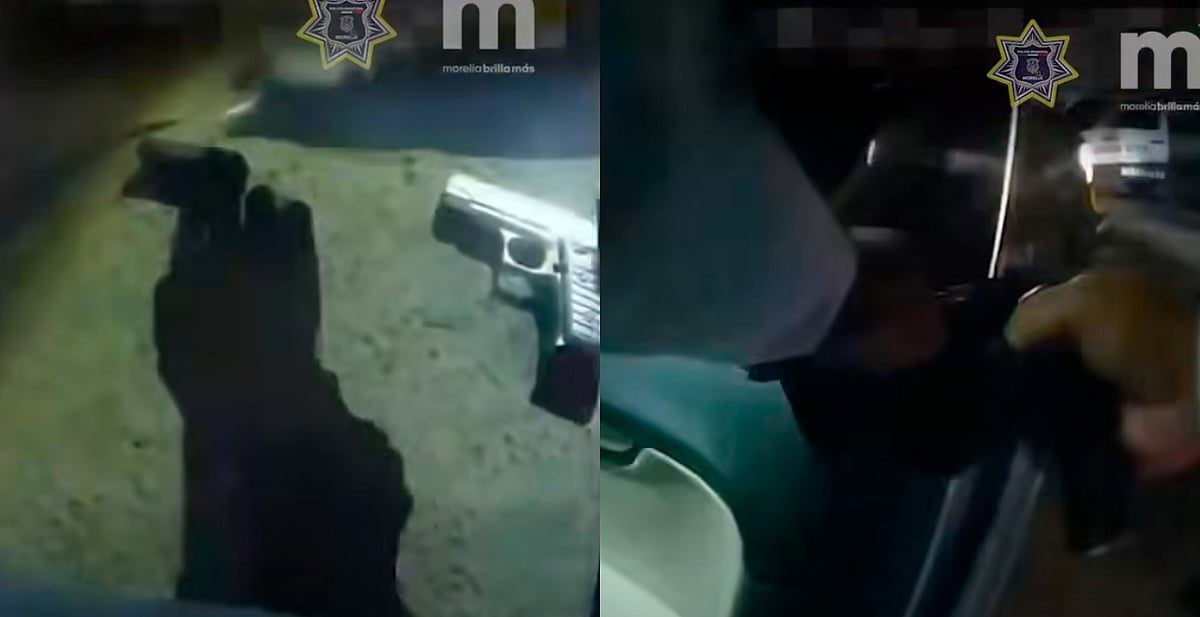 Policía Morelia detiene a dos por portación de arma; estaba escondida en la puerta
