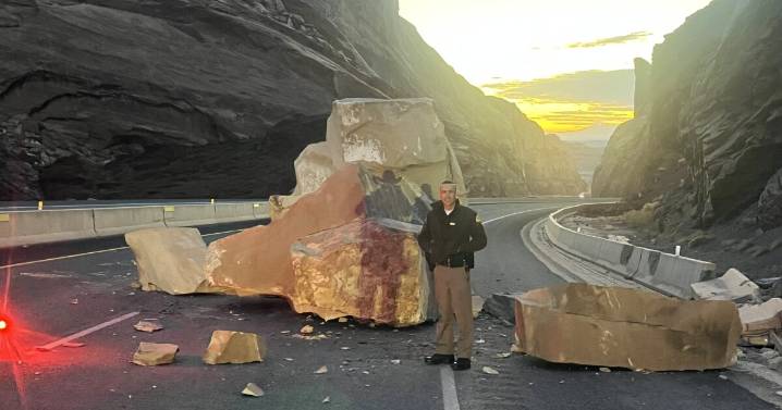 Large boulders cause traffic hazard on I