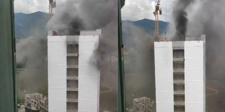 Heroico rescate de trabajador que quedó atrapado en las llamas de un edificio en construcción