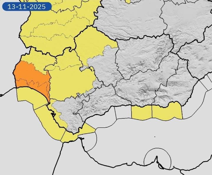 Huelva vivirá otra jornada de fuertes lluvias con aviso naranja este jueves en litoral, Condado y Andévalo