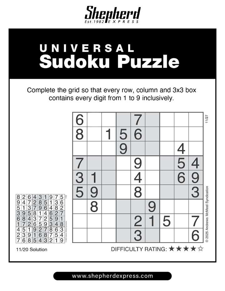 Sudoku: Nov. 27, 2025