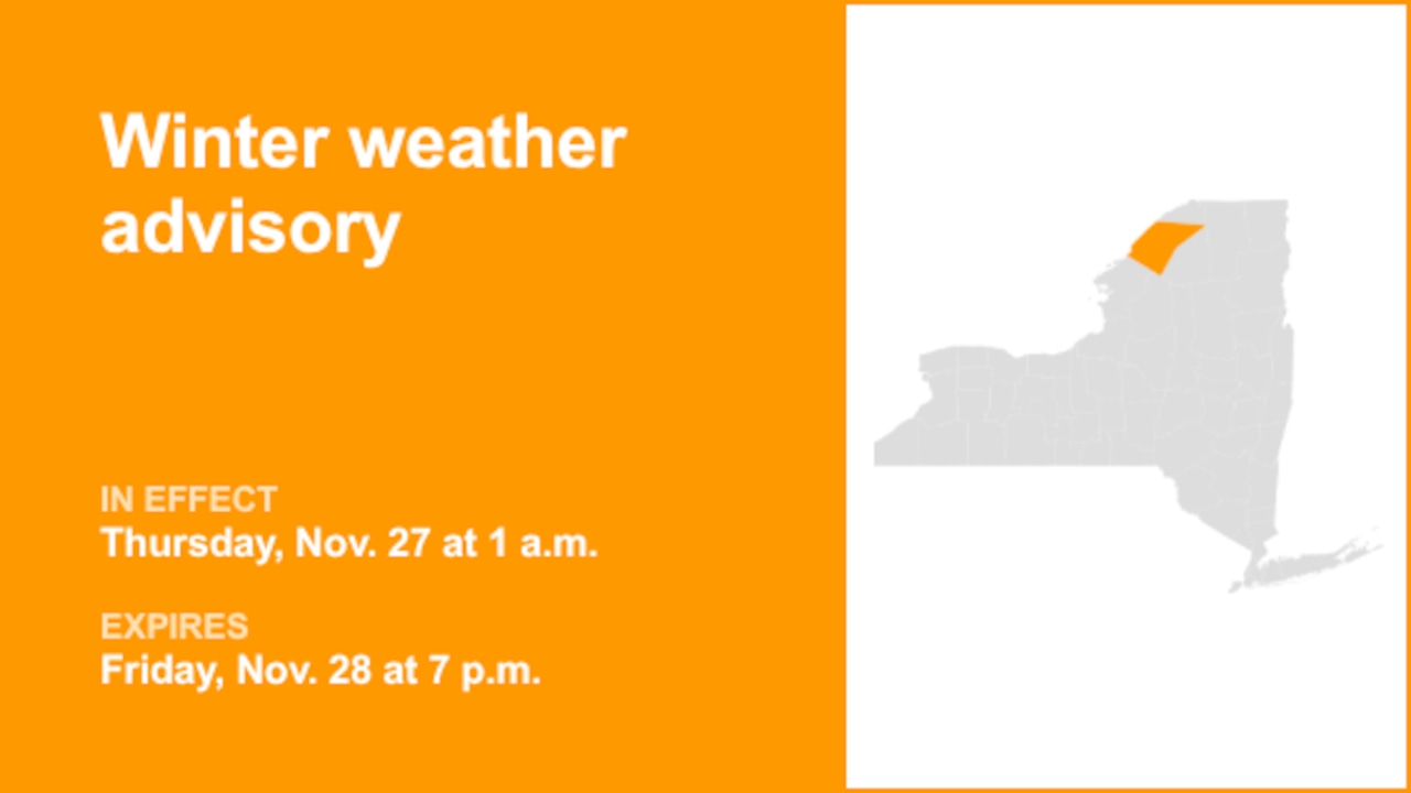 Winter weather advisory in place for Southwestern St. Lawrence for Thursday and Friday